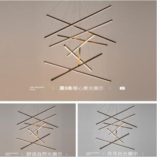 Modern Staircase Chandelier Lighting Simple Black Rectangular LED Linear Lamp,Used For Spiral Staircase,Hotel Lobby,Club Lobby