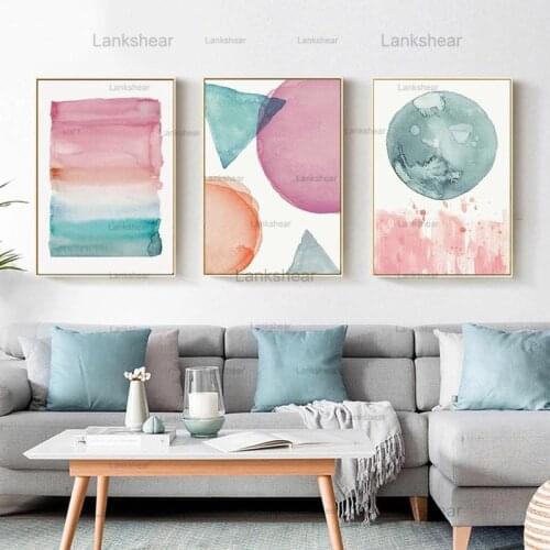 Modern Style Watercolor Abstract Shape Wall Art Poster Canvas Print Decorative Painting Contemporary Home Decoration Pictures