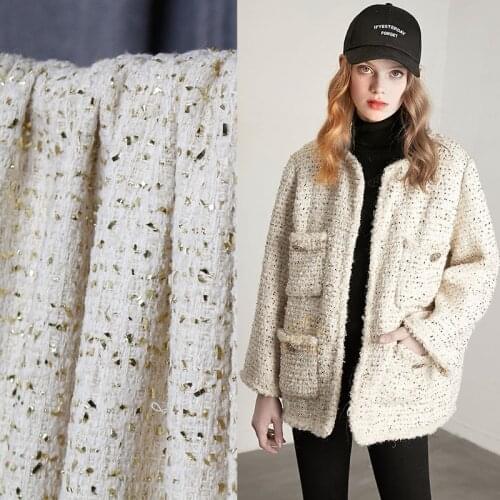 The Cloth France White Golden Wool Tweed Fabrics Autumn Jacket Dress Suits Garment Materials The Sewing Cloth Meter Freeshipping