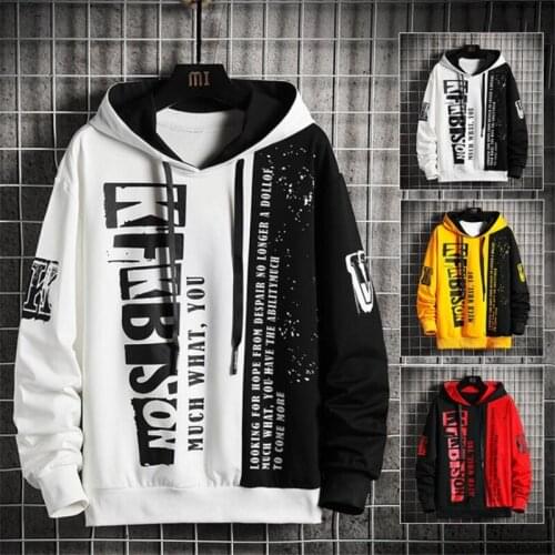 Autumn Mens Sweatshirt Casual Hip Hop Streetwear Loose Hoodies New Men Fashion Personality Letter Printed Hoodie Patchwork Tops