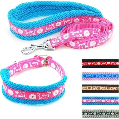 Pet Products Dog Supplies Nylon Soft Coloured Padded Protection hand Collars Leads Set Necking Belt 5pc/lot