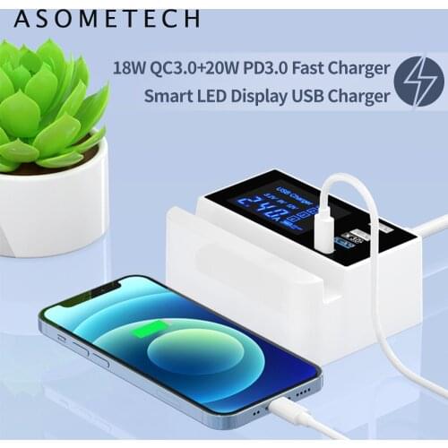 18W QC3.0 USB Charger Adapter 20W PD USB C TypeC Fast Charger 4 Ports Digital Display Phone Charger Station for iPhone 12 xiaomi