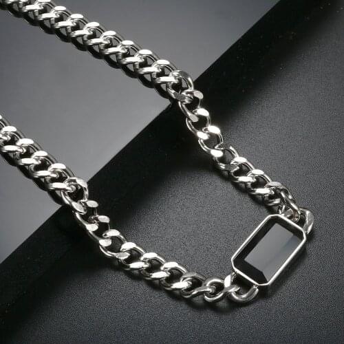 ZMFashion Vintage Link-chains Mens Necklace Stainless Steel Punk Choker Black Stone Goth Womens Jewelry Aesthetic Accessories