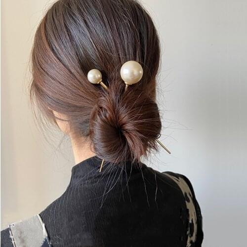 Fashion Women Elegant Simulated-pearl Hair Sticks Geometric Plastic Alloy Hair Clip Bun Holder Simple Hair Pin Hair Accessories