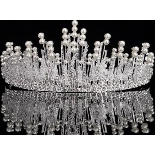 FORSEVEN Simulated Pearl Crystal Crown Tiara Headbands Women Bride Noiva Wedding Party Hair Jewelry Accessories Headpieces