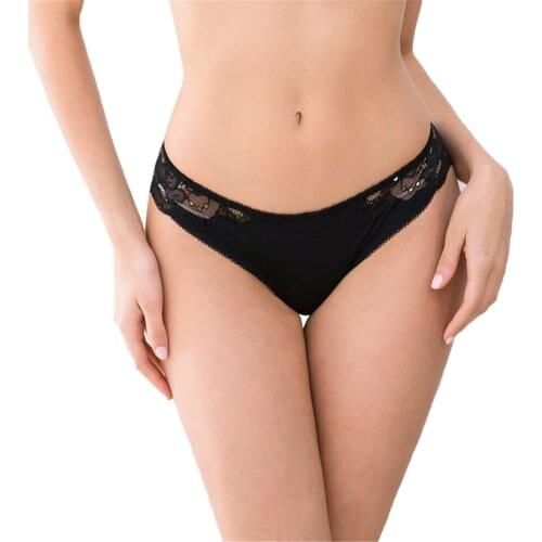 Ladies sexy thong lace low-rise thongs breathable underwear black panties
