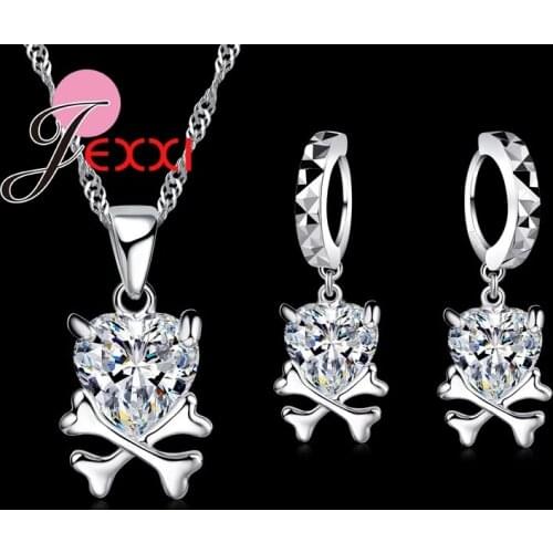 Cute Cartoon Shape 925 Sterling Silver Jewelry Sets Crystal Pendant Necklace Earrings Birthday Jewelry Sets For Women