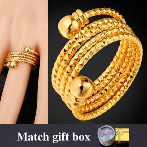 Gold Color Cocktail Ring For Women / Men Fashion Jewelry Free BOX Wholesale Unique Design Multi Layer Adjustable Ring R1407