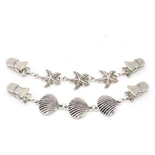 1pcs Silver starfish / shell sweater cardigan clip metal buckle fashion metal button clothing decoration clothing hook
