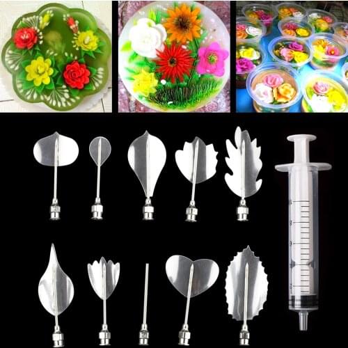 10PC 3D Flower Art Gelatin Jello Jelly Pudding Cake Decorating Mold Needle Nozzle Tools Nozzle Set Cake Decorating Tools