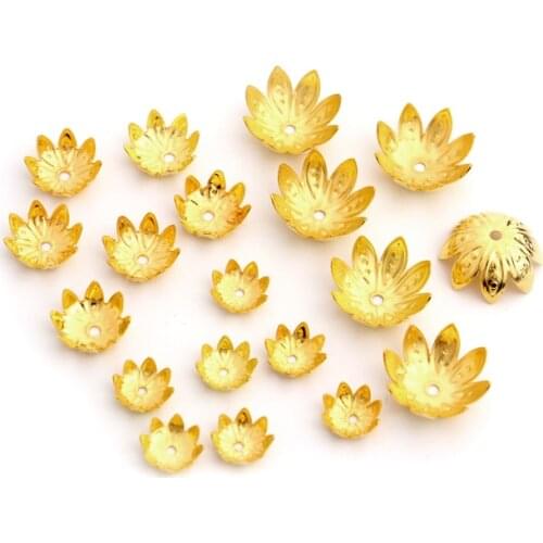 100 PCS Flower Bead Caps End For DIY Jewelry Gold Color Spacer Beads Charms Necklace BraceletMaking Findings Accessories