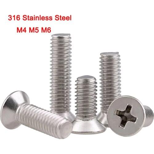 316 Stainless Steel GB819 Flat Head Machine Screws Cross Recessed Countersunk Head Screws M4 M5 M6 Length 6-100mm