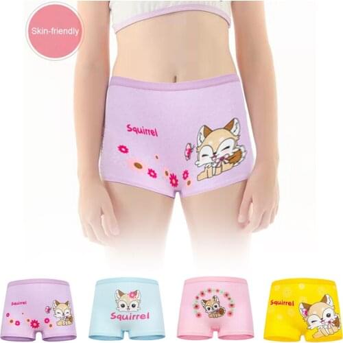 4Pcs Lot Baby Girls Panties Kids Underwear Cotton Childrens Briefs Cartoon Cat Squirrel Designs Shorts Soft Breathable Briefs