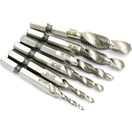 6pcs Drill Bit Set High Speed Steel 1/4 IN Quick Change Hex M3 M4 M5 M8 M6 M10 Metric Taper Plug Tap tapping drill