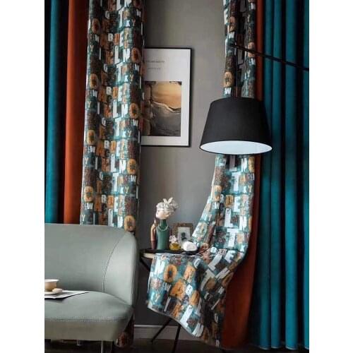 American Retro Blackoout Cloth Curtain Chenile Splicing Luxury Fashion Window Drapes Living Room Curtains Home Decoration Custom