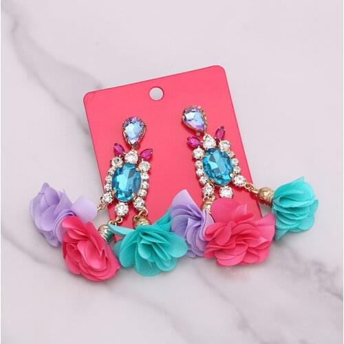 Aretes 2021 New Design Tassel Earrings Rhinestone Boho Drop Earring for Woman Flower Pendant Wedding Dress Accessories Oorbellen