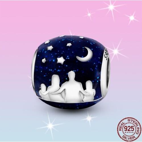 HOT SALE 925 Sterling Silver Happy Family Moon Charm Beads Fit Original Pandora Bracelet Pendant Necklace Jewelry