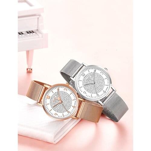 Top Brand Disney Official Women Fashion Casual Quartz Wristwatches Rhinstone Bling Sky Stars Girls Luxury Gift Clock Rose Gold