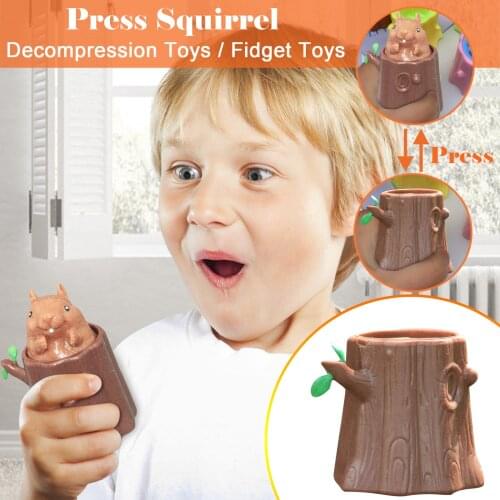 Squeeze Rubber Squirrel Cup Childrens Toy Evil Decompression Tree Stump Oak Cute Miniature Telescopic Pen Holder Game Gift