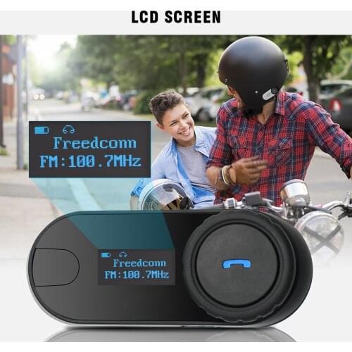 KEBIDU Updated TCOM-SC BT Bluetooth for All Motorcycle Helmet Intercom Interphone Headset with LCD Screen + FM Radio
