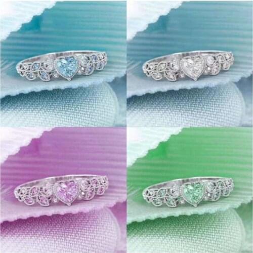Hot Sale Romantic Love Small Heart Leaf Wedding Rings For Women Pink Zircon Luxury Princess Engagement Rings Jewelry 2020 New