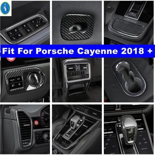 Carbon Fiber Look Interior Refit Kit Hook / Head Lamps / Gear Box / Dashboard Air AC Cover Trim For Porsche Cayenne 2018 - 2021