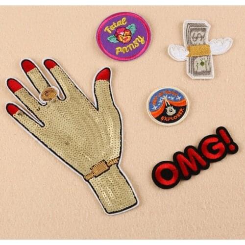 20pcs/lot Round Embroidery Patches Letters Clothing Decoration Accessories Strange Things Palm Ring Iron Heat Transfer Applique