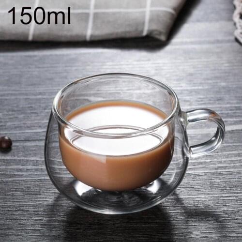 150ml Double-layer Mugs with Handle Thermal transport Glass Cup Heat Resistant Tea Coffee Milk Drinking Insulation Mug Drinkware