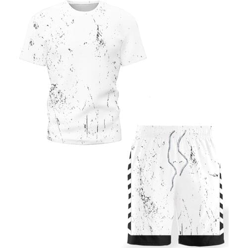 Summer mens new 3D printing casual suit sports running fitness short sleeve + shorts daily home round neck sportswear