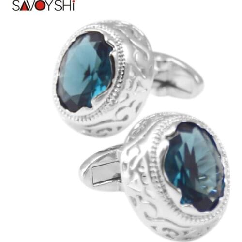 Fashion Luxury Mens Blue Crystal Business Cufflinks Classic Wedding Charm Jewelry Trendy French Shirts Casual Cuff Links Button