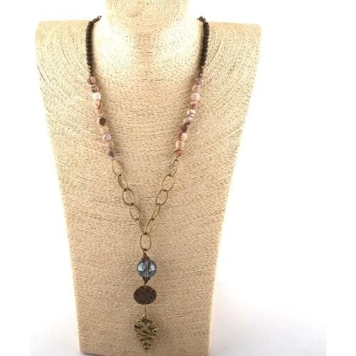 Fashion Jewelry Natural Stone & Glass Crystal Long Chain Glass Boll Metal Arrowhead Pendant Necklaces For Women Ethnic Necklace