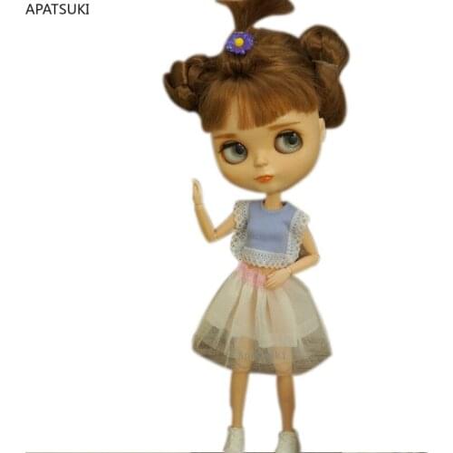 Fashion Doll Clothes Set For Blythe Doll Outfits Blue Vest Shirt Top & Tutu Dress For Blyth 1/6 Dolls Accessories Kids Toys