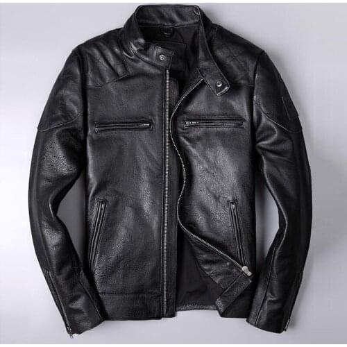 Name Brand Men Genuine Leather Jackets XXXL Cow Leather Baseball Jackets and Coats Slim Fit Biker Cow Leather Jackets Streetwear