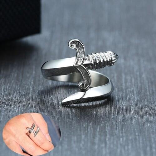 Mens Cool Punk Dagger Knife Ring Silver Color Tone Stainless Steel Tough Man Finger Jewelry Anel Alliance
