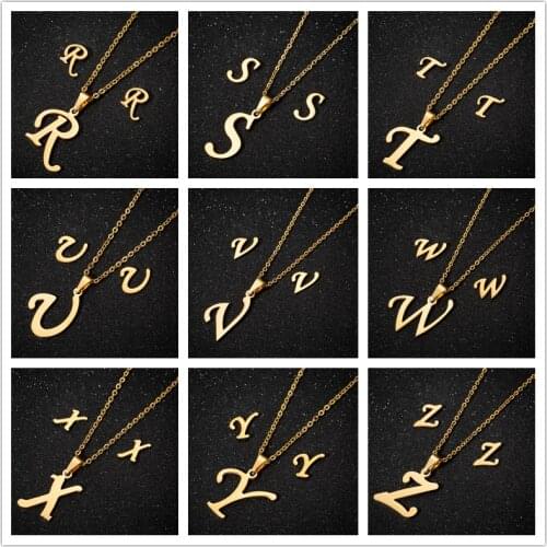 Hfarich Family Name Given Name First Initial Letter Chain Necklaces Sets Stainless Steel R/S/T/Y Jewelry for Women Girls Colar