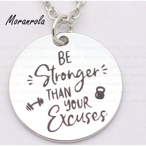 New arried " Be Stronger Than Your Excuses "necklace Keychain,charm Hand stamped Jewelry Workout necklace kettle bell gift