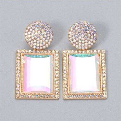 Wholesale JUJIA Luxury Crystal Earrings For Women Geometric Shiny Rhinestone Dangle Drop Earring Party Fashion Jewelry