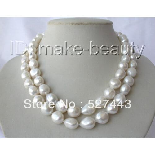 Wholesale free shipping stunning 32" big 11-13mm baroque white freshwater cultured pearl necklace