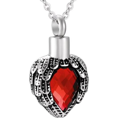 Birthstone with Wings Cremation Jewelry Urn Necklace Heart Memorial Keepsake Pendant for Ashes with Funnel Fill Kit(O Chain)