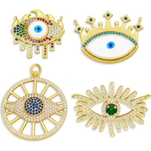 OCESRIO Brass CZ Large Enamel Evil Eye Pendants Jewelry Making Blue Eye Necklace Charms Mexican Spiritual Jewelry pdta301