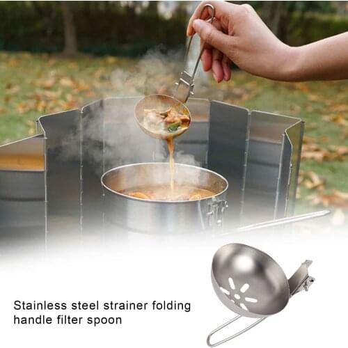 Stainless Steel Soup Ladle Slotted Spoon With Folding Handle Camping Filter Spoon Portable Folding Spoon Colander And Spoon Set