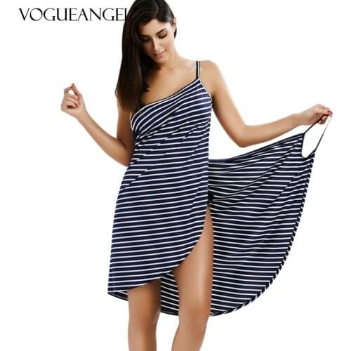 Plus Size Sexy Backless Women Summer Striped Dress V-neck Spaghetti Strap Women Knee-length Cover Ups Beach Dresses Vestidos