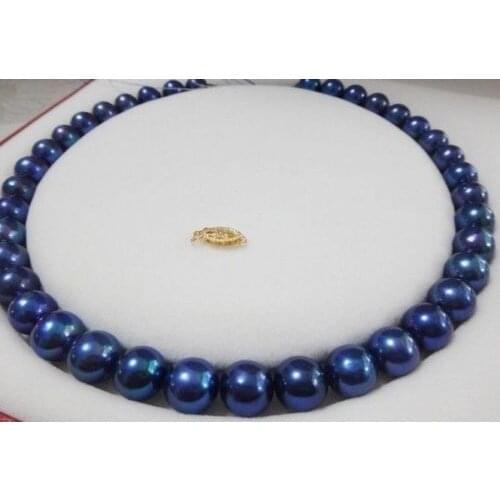 A RARE 18"PERFECT 10-11MM TAHITIAN PEACOCK BLUE PEARL NECKLACE 14KGP