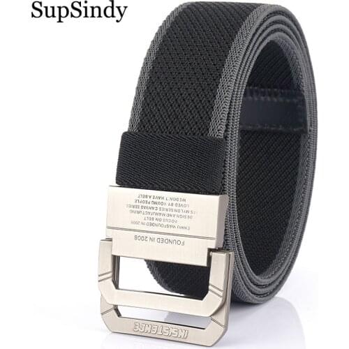 SupSindy Men Stretch nylon belt Metal double ring buckle Belts for women waistband fashion jeans belt elastic outdoor male strap