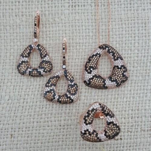 Silver Set 925 Silver Leopard Ring Earing Necklace Set