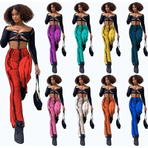 Summer Women Tie Dye Print Pants for Women Skinny High Waist Sweatpants Sports Pants Joggers Flare Streetwear Trousers