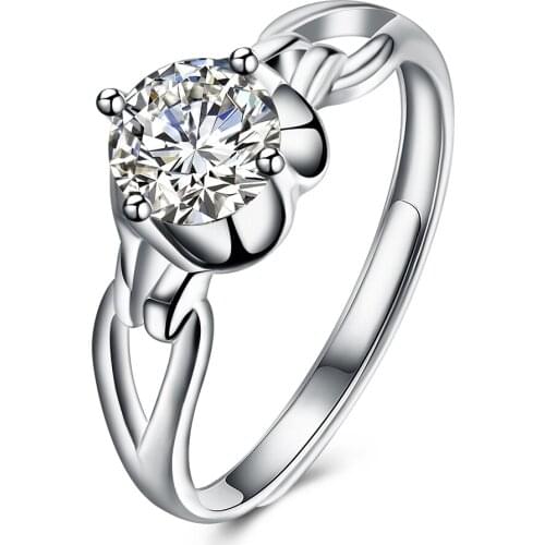 SILVERHOO 925 Sterling Silver Adjustable Opening Rings For Women Romantic Cubic Zirconia Anniversary Ring Fine Jewelry On Sale