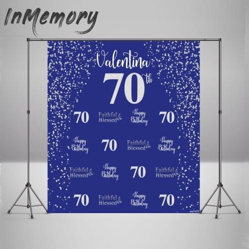 Blue and white step and repeat background custom 70th birthday party decorations backdrop for photo studio photocall diamond