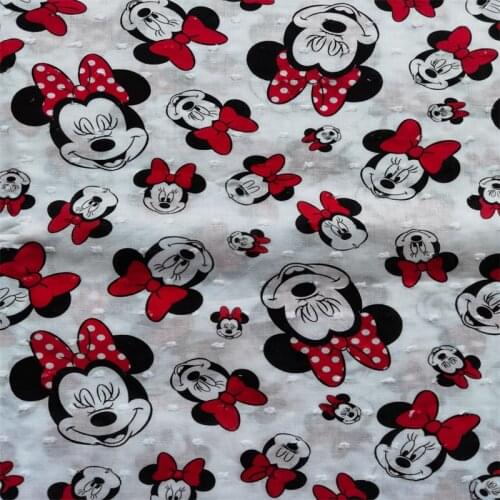 Disney Minnie Head Print White Thin 100% Cotton Fabric for Girl Clothes Hometextile Cushion Cover Needlework DIY