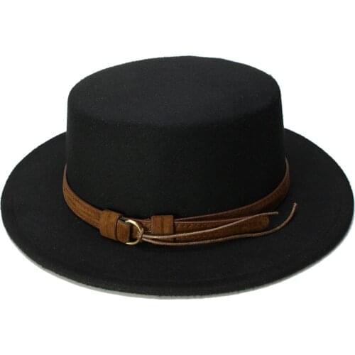 LUCKYLIANJI Women Men Vintage 100% Wool Wide Brim Cap Pork Pie Porkpie Bowler Hat Coffee Leather Band (57cm/Adjusted)